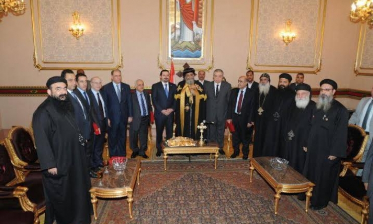تواضروس يستقبل الرئيس اللبناني في الكاتدرائية المرقسية بالعباسية
