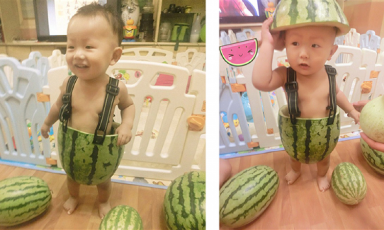 بالصور..ملابس من البطيخ .. لحماية الاطفال من من الحرارة !!