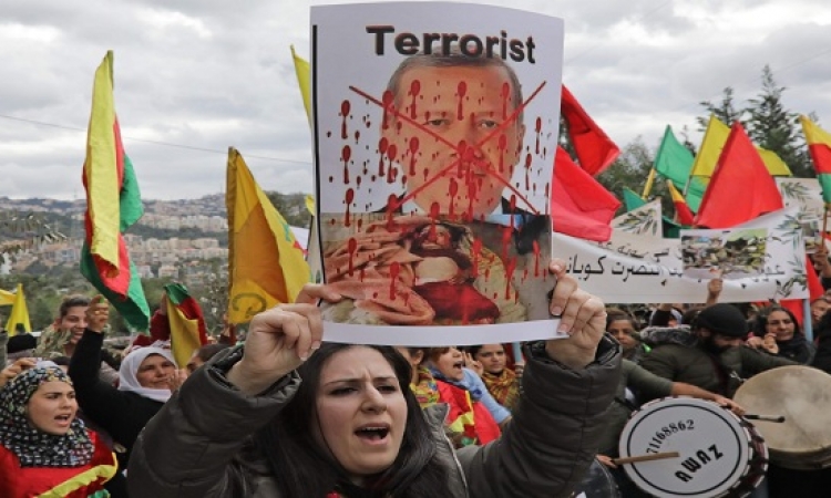 تظاهرات فى لبنان تضامنا مع عفرين السورية تحت شعار” الإرهابى أردوغان”